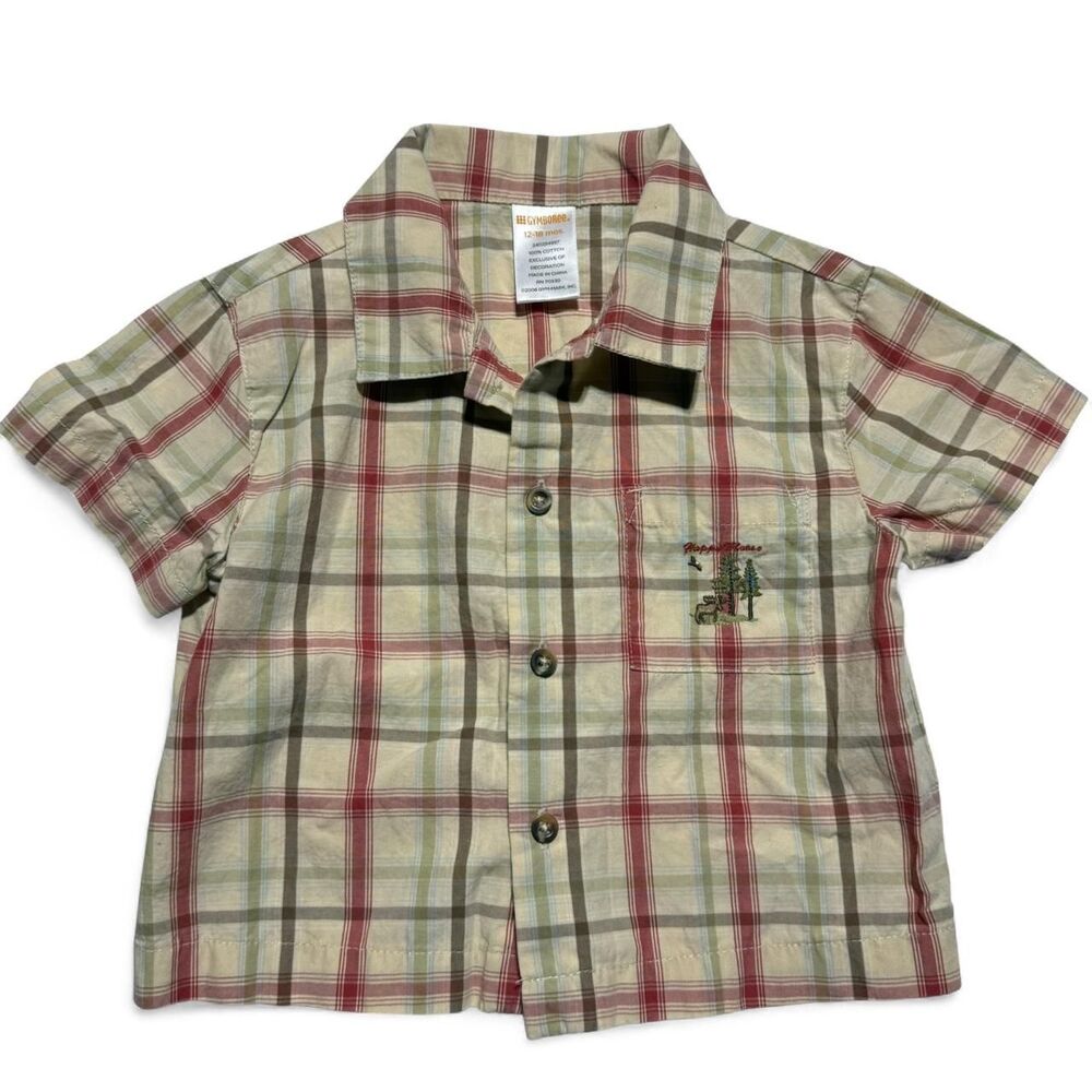 Gymboree Vintage Plaid Button Up‎ Short Sleeve Shirt 12-18 Months